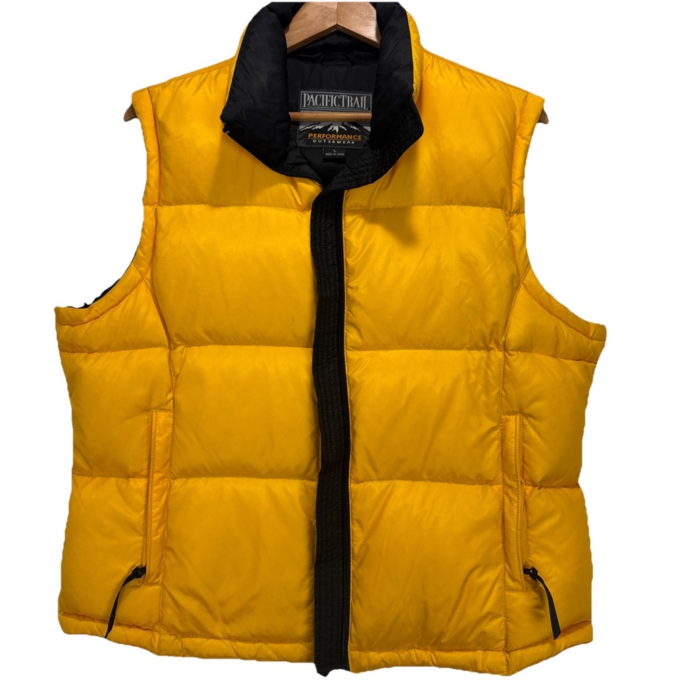 Pacific Trail Puffer  Vest Full Zip Jacket Men' Sz Large‎ Yellow Fowl Feathers